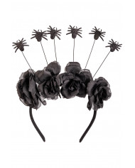 BLACK HEADBAND WITH SPIDERS AND ROSES WITH HEADER