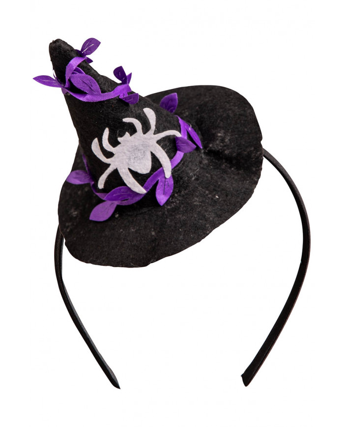 Cappellino strega nero con ragno con cerchietto con cav.