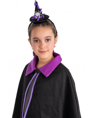 Cappellino strega nero con ragno con cerchietto con cav.