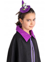 chapeau sorcière violet avec tête de mort et serre-tête avec carte d’en-tête