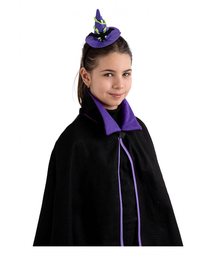 Cappellino strega viola con pipistrello con cerchietto con cav.