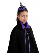 PURPLE WITCH MINI HAT WITH BAT ON HEADBAND WITH HEADER