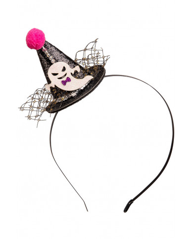Cappellino nero glitter con pom pom e fantasmino con cerchietto con cav.