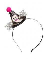 Cappellino nero glitter con pom pom e fantasmino con cerchietto con cav.