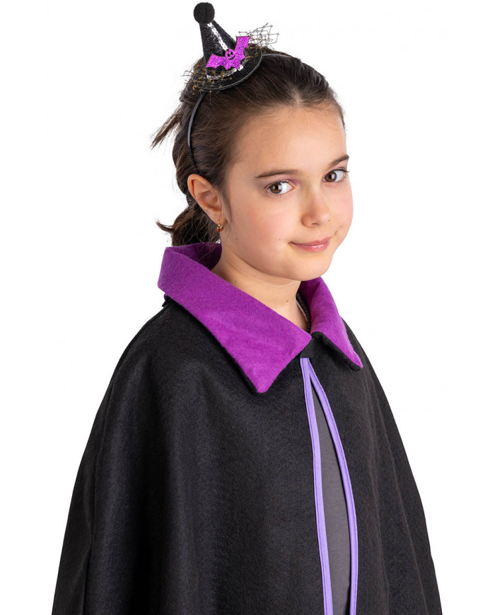 Schwarzes Glitter-Hütchen mit Pompon und Fledermaus und Haarreif mit Aufhänger