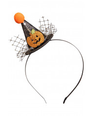 chapeau noir en poudre de paillettes avec pompon et citrouille avec serre-tête avec carte d’en-tête