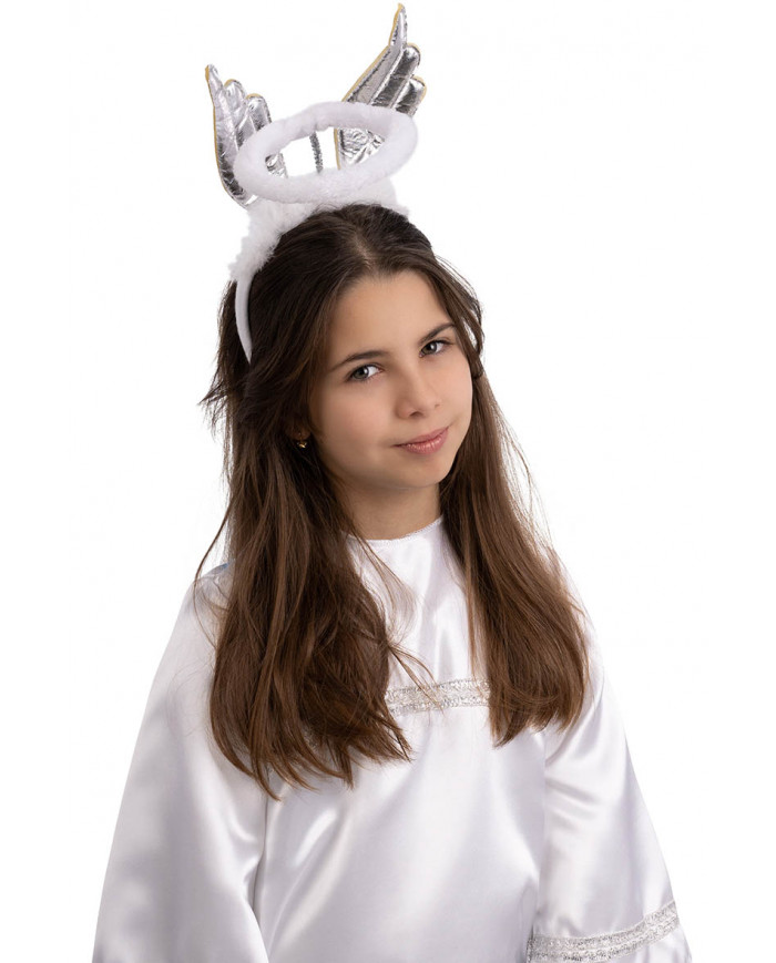 WHITE ANGEL HEADBAND WITH HALO, WINGS AND MARABOUT WITH HEADER