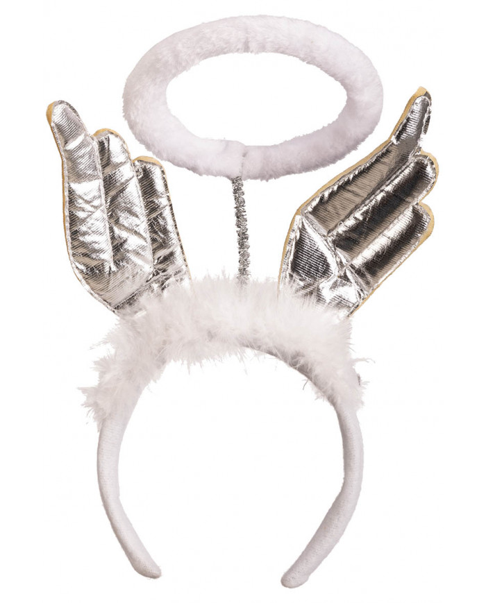 WHITE ANGEL HEADBAND WITH HALO, WINGS AND MARABOUT WITH HEADER