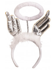 serre-tête ange blanc avec halo, ailes et orné de plumes avec carte d’en-tête
