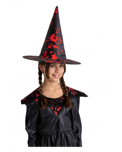 BLACK WITCH HAT IN BLOODY PLASTIC FABRIC H.CM. 34 WITH HEADER