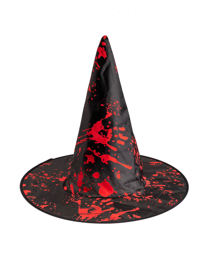 Schwarzer Hexenhut aus kunstoffbeschicht. Stoff mit Blutspritzern 34 ca. mit Aufhänger