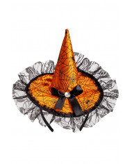 chapeau en satin orange avec nœud, dentelle et serre-tête avec carte d’en-tête