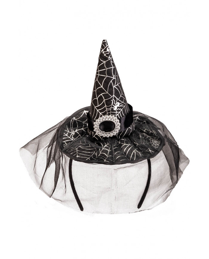 Cappellino in raso nero con fibbia e veletta con cerchietto con cav.