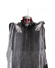Horror-Clown mit getüpfeltem Halsband zum Aufhängen H. cm 80 ca. mit Pappschild/Etikett