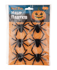 6 arañas de terciopelo negro de unos 7 cm. de diámetro sobre cartoncillo