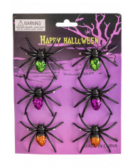 6 GLITTERED PLASTIC SPIDERS ASS.COL. DIAM.CM 8 ON CARD