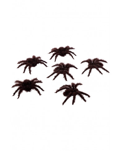 6 BROWN HAIRY SPIDERS IN PLASTIC DIAM. CM 7 ON CARD