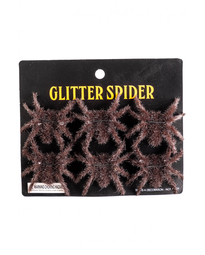 6 BROWN HAIRY SPIDERS IN PLASTIC DIAM. CM 7 ON CARD