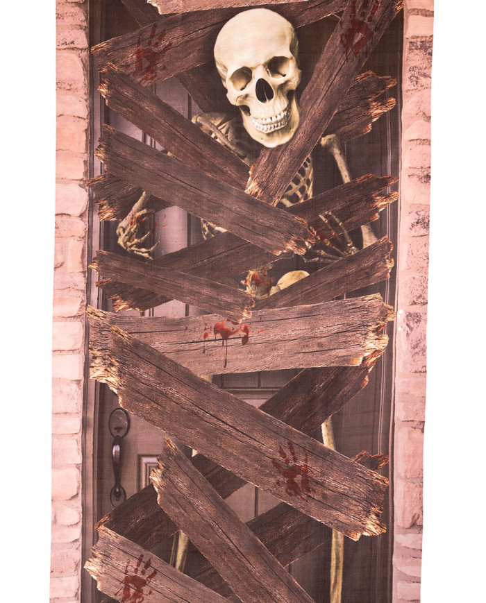 couverture de porte avec squelette, hauteur 200 cm x longueur 80 cm environ dans une pochette avec carte d’en-tête