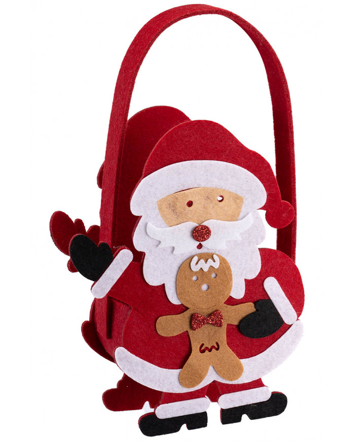sac à main père noël et bonhomme en pain d’épice, hauteur 25x10 cm environ avec carte d’en-tête