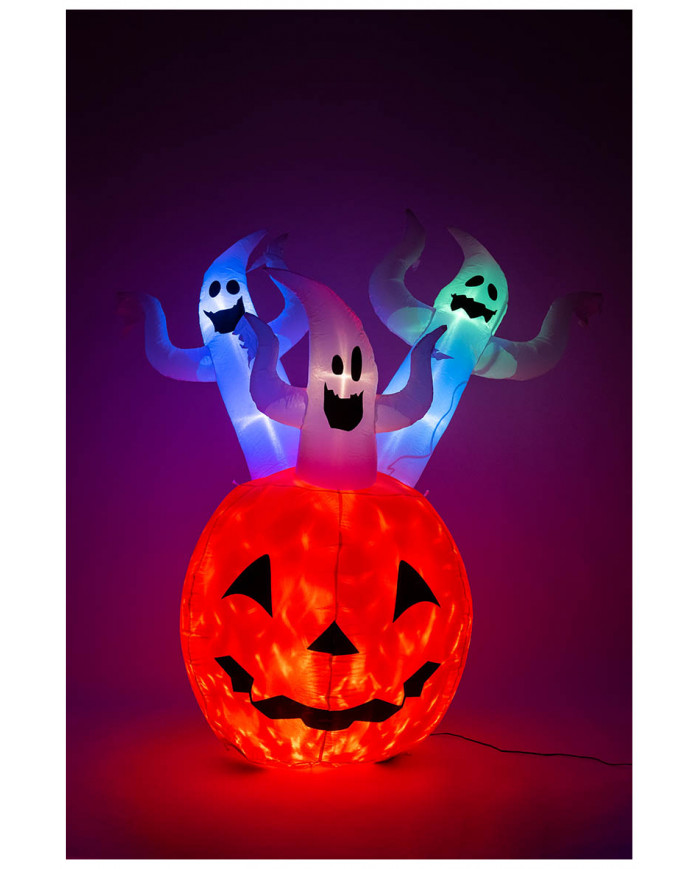Zucca con fantasmi gonfiabile con luci (220 volt) con tiranti h.cm.180 ca.in scatola