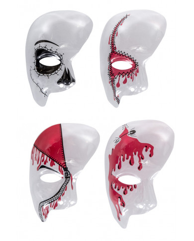 Transparent plastic chinless masks with assorted prints that