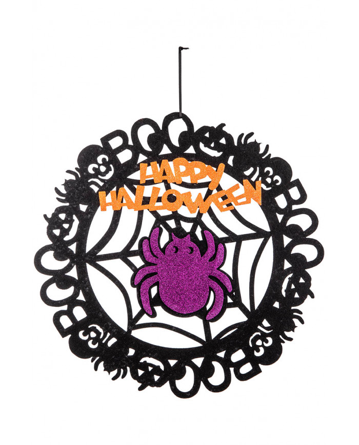 Decorazione ragno con glitter in feltro  d'appendere. diam.38cm ca. con cartellino/etichetta