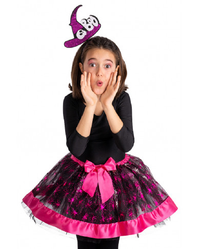 conjunto de bruja para niña (falda y sombrero pequeño) en bolsa con gancho
