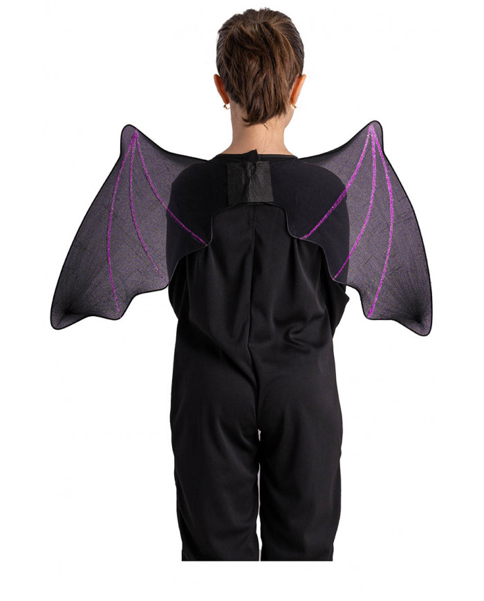 Ali pipistrello nere c/glitter viola h. cm. 37x68 ca. in busta c/cav.