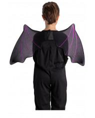 Ailes chauve-souris noires avec paillettes violettes h.cm. 37x68 dans une pochette avec carte d'en-tête