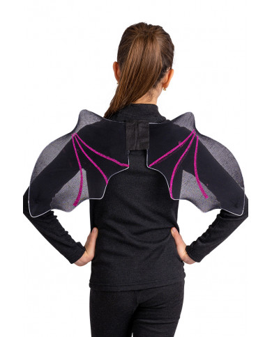 Ailes chauve-souris noires avec paillettes violettes h.cm. 30x56 dans une pochette avec carte d'en-tête