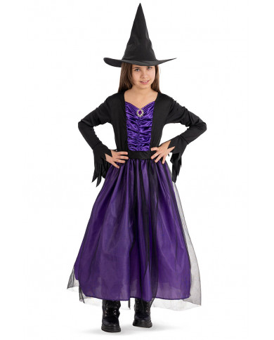 Costume de sorciere violette dans une pochette avec crochet