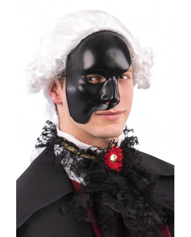Phantom of the Opera black plastic mask with elastic. To turn