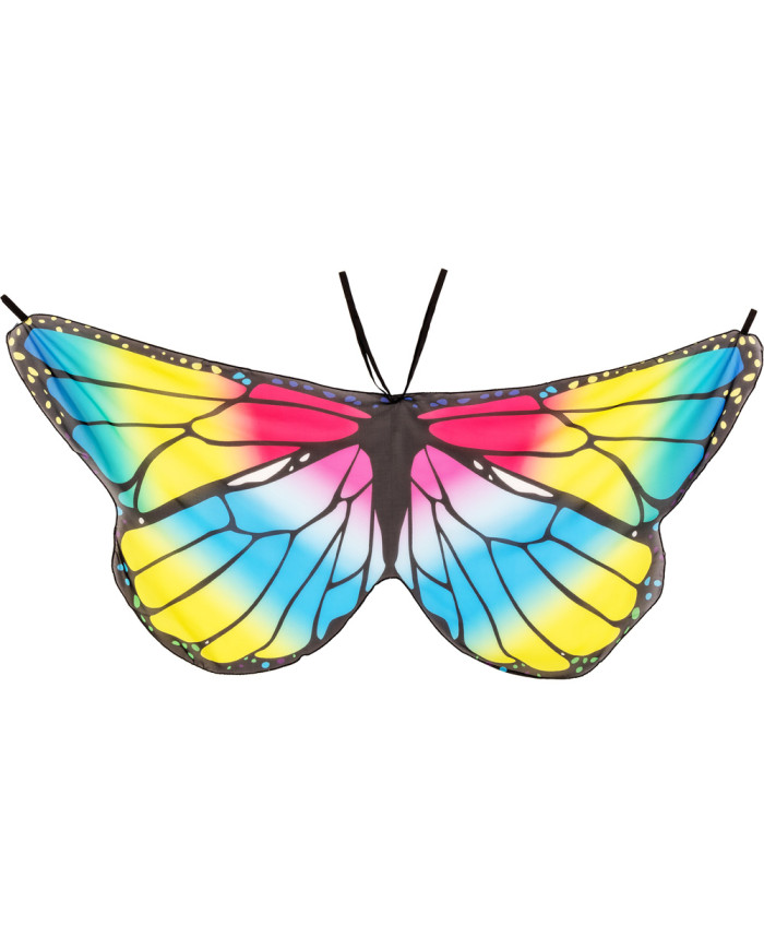 Set deguisement papillon multicolor (joupe, ailes, masque, serre-tete) dans sachet avec cavalier