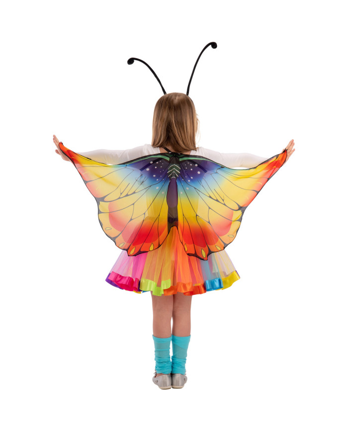 Set deguisement papillon multicolor (joupe, ailes, masque, serre-tete) dans sachet avec cavalier