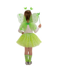 Conjunto mariposa verde (falda, alas h.cm 50x40 diadema, varita) en sobre c/cav.
