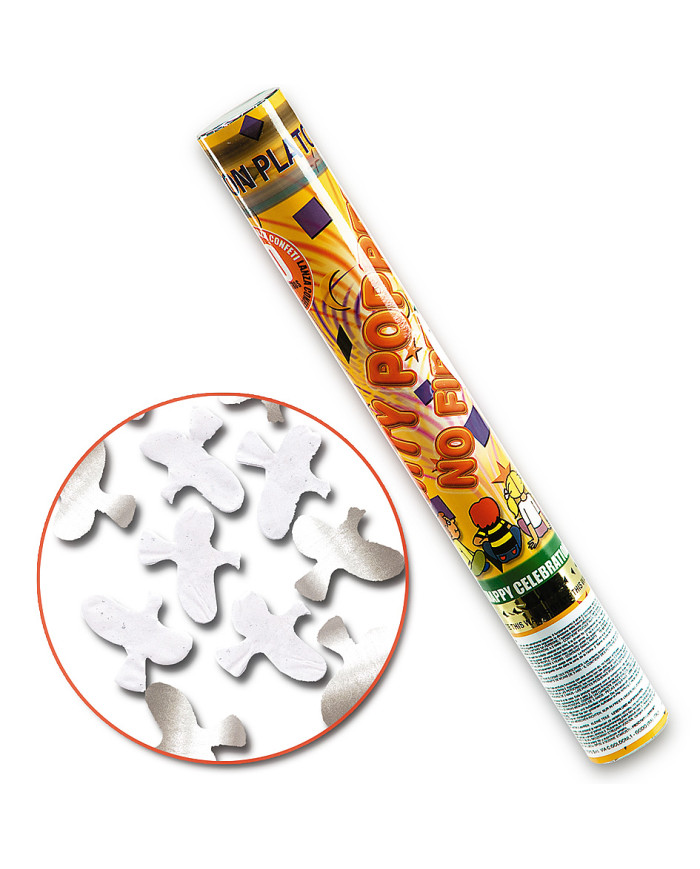 Cañón de confeti de aire comprimido con palomas blancas cm.30