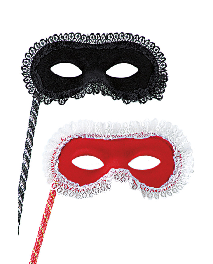 Antifaz de ante con rouches y varilla de colores surtidos con