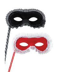 Antifaz de ante con rouches y varilla de colores surtidos con