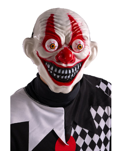 Clown mask with bulging eyes on card
