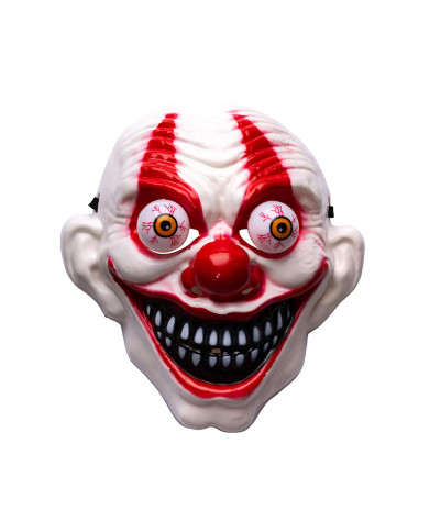 Clown mask with bulging eyes on card
