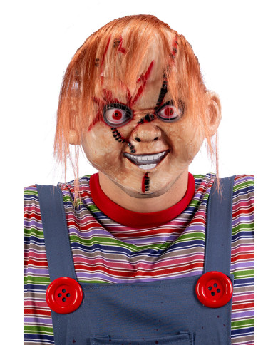 Maschera assassino in plastica con capelli su cartoncino