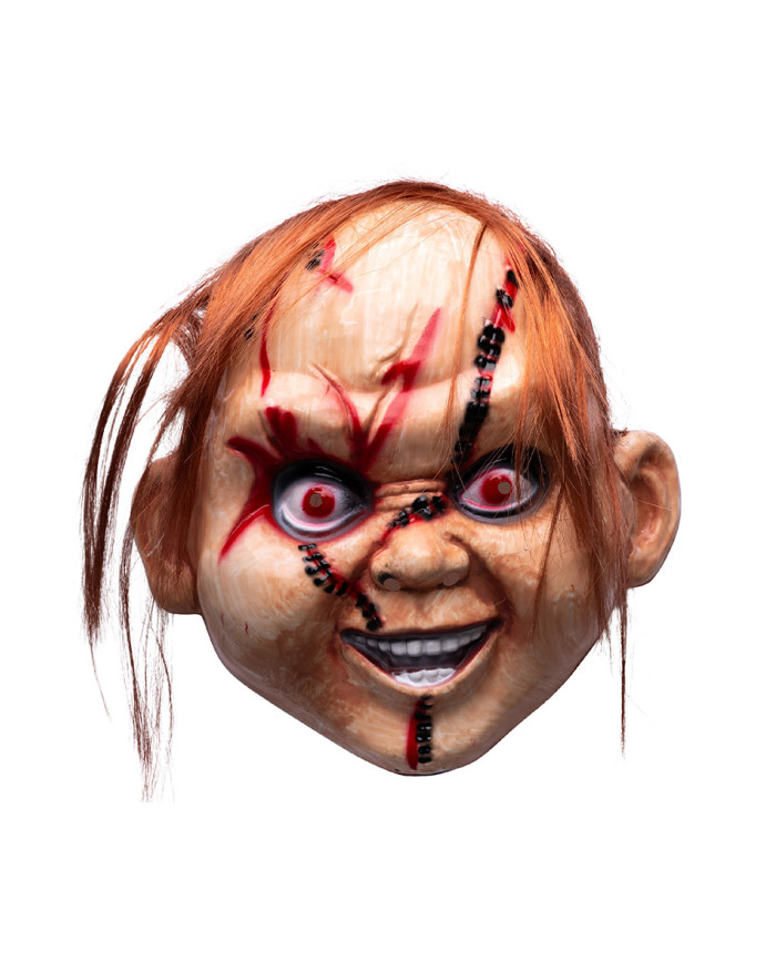 Masque assassin en plastique, avec cheveux, sur papier cartonné