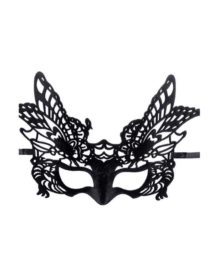 Maschera farfalla in plastica rigida con vellutino su cartoncino