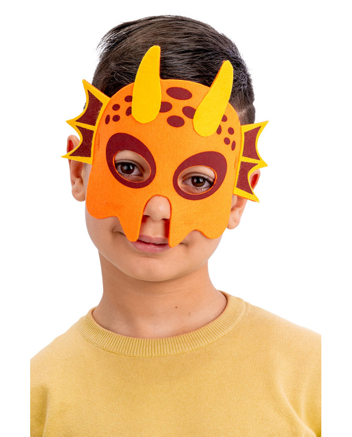 Felt orange dragon mask on card