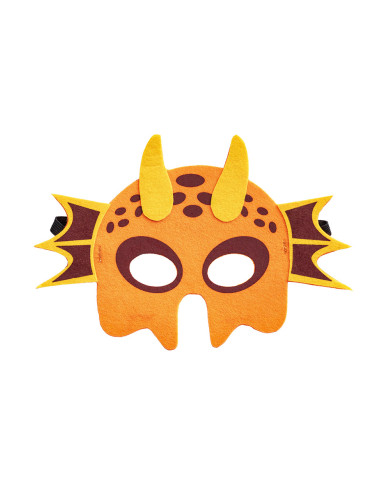 Maschera drago arancione bimbo in feltro su cartoncino