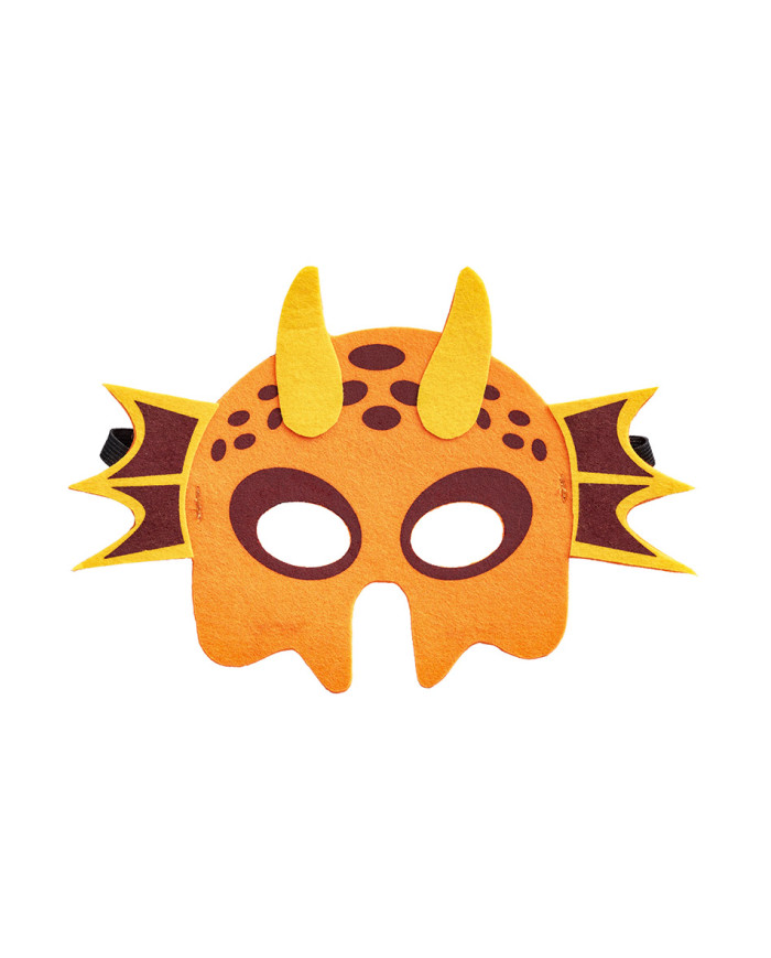 Máscara dragón naranja para niño de fieltro con solapa de cartón