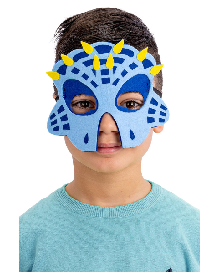 Maschera drago blu bimbo in feltro su cartoncino