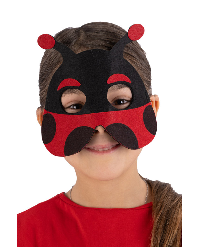 Masque coccinelle pour enfant, en feutre, avec étiquette cartonnée pliée