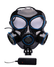 Masque à gaz avec décorations lumineuses (piles non comprises), dans un sachet avec étiquette ferme-sachet